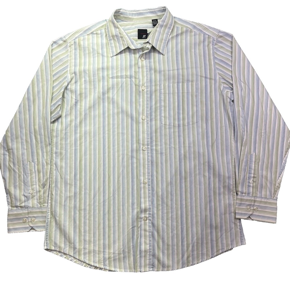 JF J.Ferrar Easy Care Stretch Long Sleeve‎ Dress Shirt XL Green Blue Stripe NWT